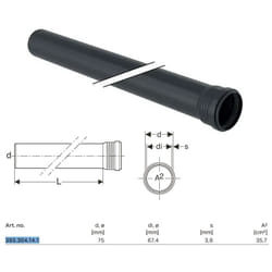 Tubo Geberit Silent-Pro con 1 bicchiere ø75 L.1000 mm 393.304.14.1