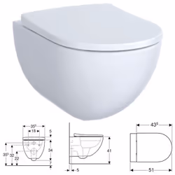 WC Sospeso Geberit Acanto 500.606.01.2, in vetrochina, colore bianco, A discesa rallentata, Senza brida, 51 cm lunghezza, 35  ...