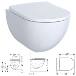 Geberit - acanto vaso sospeso a cacciata Rimfree, completo di sedile con chiusura ammortizzata e sgancio rapido, colore bianco finitura lucido