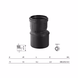 Silent PP Riduzione eccentrica GTR ø75x50mm Campi di applicazione Per condotte di scarico all'interno degli edifici Dati tecn ...