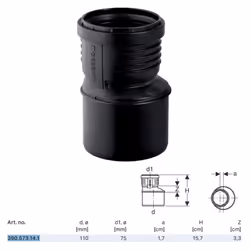 Silent PP Riduzione eccentrica GTR ø110x75 mm Campi di applicazione Per condotte di scarico all'interno degli edifici Dati te ...