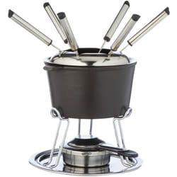 Kela 16639 Set per fonduta, 11 Pezzi, in ghisa, Smaltata, Adatta all' induzione, 800 ml, Metallo/Cromato, Comore