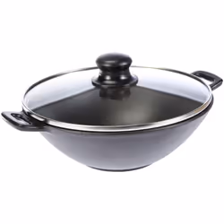 Per cuocere al vapore, rosolare, stufare e friggere: pesante padella wok con coperchio, griglia e bastoncini per cuocere rapi ...