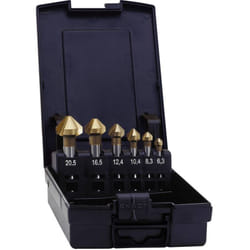 Exact - 05567 Kit svasatori conici 6 parti 6.3 mm, 8.3 mm, 10.4 mm, 12.4 mm, 16.5 mm, 20.5 mm hss TiN Alberino cilindrico