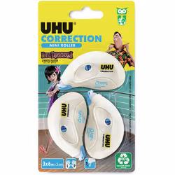 UHU Correttore Roller Mini blister 3 pz x 6mt, Multicolore, 6 m, 5 mm, Malesia, Blister, 3 pz