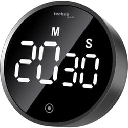 technoline Timer moderno a breve termine, timer da cucina, conto alla rovescia, digitale, rotondo, illuminazione (ECO), touch, nero lucido