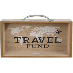 Out Of The Blue - Salvadanaio in Legno, Travel Fund, Marrone, 20, 5 x 12 cm