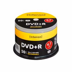 Intenso 4111155, DVD+R, 120 mm, Scatola per torte, 50 pz, 4,7 GB