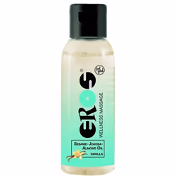 Olio da massaggio sensuale con profumo di vaniglia e ingredienti naturali.