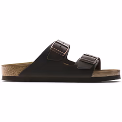 Sandalo unisex Birkenstock Arizona in pelle nubuck marrone.
