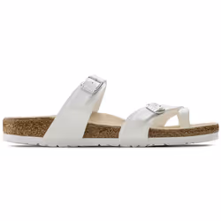 Sandalo uomo Birkenstock Mayari in Birko-Flor bianco con fibbie regolabili.
