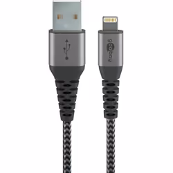 Goobay 49269, 2 m, Lightning, USB A, Maschio, Maschio, Nero, Grigio