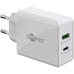 Goobay 61674 Caricabatterie per dispositivi mobili Cuffie, Telefono cellulare, Smartphone Bianco AC Ricarica rapida Interno