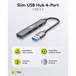Goobay 74456 hub di interfaccia USB 2.0 Type-A 5000 Mbit/s Grigio chiaro