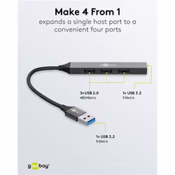 Goobay 74456 hub di interfaccia USB 2.0 Type-A 5000 Mbit/s Grigio chiaro