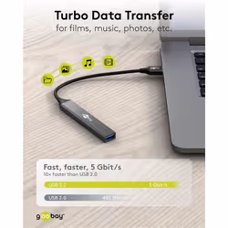 Goobay 74456 hub di interfaccia USB 2.0 Type-A 5000 Mbit/s Grigio chiaro - Vista aggiuntiva 5
