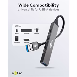 Goobay 74456 hub di interfaccia USB 2.0 Type-A 5000 Mbit/s Grigio chiaro - Vista aggiuntiva 6