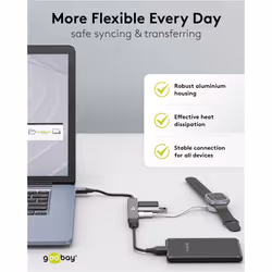 Goobay 74456 hub di interfaccia USB 2.0 Type-A 5000 Mbit/s Grigio chiaro - Vista aggiuntiva 7