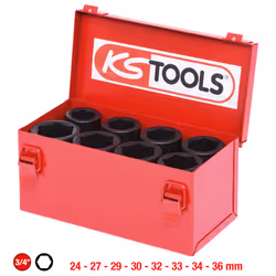 KS Tools 515.0510, Set di bussole, 3/4", 8 testina/e, Acciaio al cromo-molibdeno, ISO 1174, DIN 3121, 4,2 kg