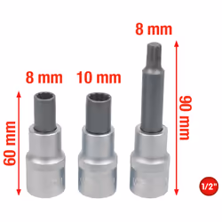 KS Tools 515.1039, Set di bussole, 1/2", 3 testina/e, Acciaio al cromo vanadio, ISO 1174, DIN 3121, 280 g