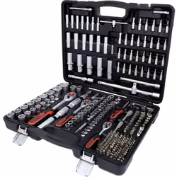 Dettagli tecnici Impronta (cacciavite) 1/4", 3/8", 1/2" Materiale Acciaio al cromo vanadio Set di chiavi a bussola da 1/4"+3/ ...