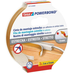 Tesa - Powerbond® slim Nastro Biadesivo per Montaggio, 5m x 9mm, Bianco - 2 Pezzi