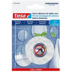 Tesa - Nastro Biadesivo per Fissaggio su Piastrelle e Metallo Powerbond, 1,5m x 19mm, Bianco
