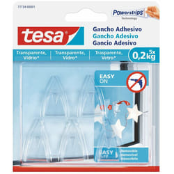 Tesa - Gancio Adesivo per Trasparenti e Vetro 0.2 kg - Gancio Adesivo per Specchi e Superfici Trasparenti - Peso fino a 0.2 kg - Confezione da 5