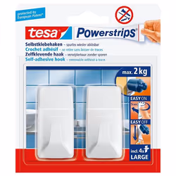 TESA Powerstrips, Interno, Gancio per asciugamano, Bianco, Plastica, Striscia adesiva, 2 kg