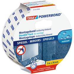 Tesa - Powerbond Specchi - Nastro Biadesivo per Specchi - Nastro Adesivo Resistente All'Umidità, Adatto per Docce e Bagni - 5 m x 38 mm