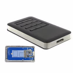 DeLOCK 42594, Box esterno SSD, M.2, SATA, 5 Gbit/s, Collegamento del dispositivo USB, Nero, Argento