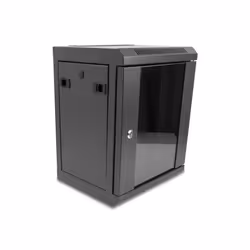 DeLOCK Armadio di rete da 10″ con anta in vetro 8U nero, Rack libera/a muro/a pavimento, 8U, 45 kg, Lucchetti, 9 kg, Nero