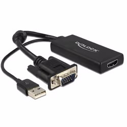 DeLOCK 0.25m VGA+USB2.0-A/HDMI, 0,25 m, HDMI, VGA (D-Sub) + USB, Femmina, Maschio, 1920 x 1080 Pixel