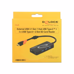 DeLOCK HUB USB 3.0 USB Type-C > 3 Port extern USB 3.2 Gen 1 (3.1 Gen 1) Type-C Nero
