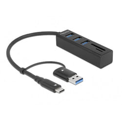 DeLOCK Hub a 3 porte USB 3.2 Gen 1 + lettore di schede SD e Micro SD con connettore USB Type-C o USB Tipo-A