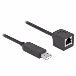 DeLOCK Cavo di connessione seriale con chipset FTDI, USB 2.0 Tipo-A maschio per RS-232 RJ45 femmina 50 cm nero, Nero, 0,5 m, ...