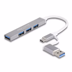 DeLOCK Hub USB sottile a 4 porte con USB Type-C o USB Tipo-A per 3 x USB 2.0 Tipo-A femmina + 1 x USB 5 Gbps Tipo-A femmina,  ...