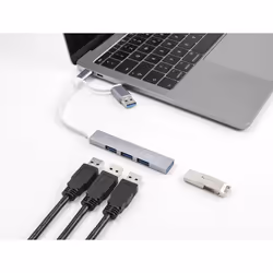 DeLOCK Hub USB sottile a 4 porte con USB Type-C o USB Tipo-A per 3 x USB 2.0 Tipo-A femmina + 1 x USB 5 Gbps Tipo-A femmina