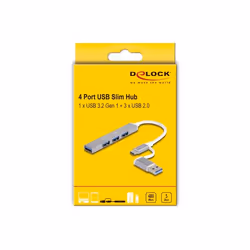 DeLOCK Hub USB sottile a 4 porte con USB Type-C o USB Tipo-A per 3 x USB 2.0 Tipo-A femmina + 1 x USB 5 Gbps Tipo-A femmina