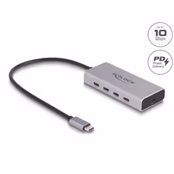 DeLOCK Hub USB 10 Gbps USB Type-C con 4 x USB Type-C femmina + 1 x USB Type-C PD 85 Watt con cavo di collegamento da 30 cm