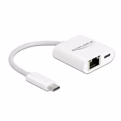 DeLOCK Adattatore USB Type-C per Gigabit LAN 10/100/1000 Mbps con porta di alimentazione bianco, Cablato, USB tipo-C, Etherne ...