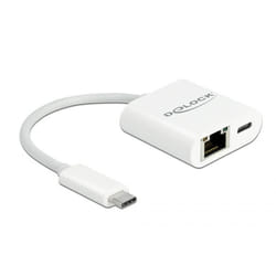 DeLOCK Adattatore USB Type-C per Gigabit LAN 10/100/1000 Mbps con porta di alimentazione bianco