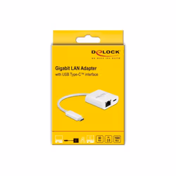 DeLOCK Adattatore USB Type-C per Gigabit LAN 10/100/1000 Mbps con porta di alimentazione bianco