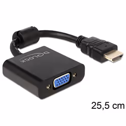 DeLOCK 65512, 0,254 m, VGA (D-Sub), HDMI tipo A (Standard), Maschio, Femmina, Nero