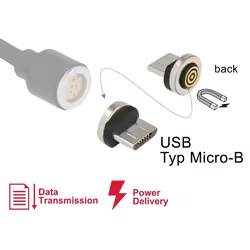 DeLOCK 65932 adattatore per inversione del genere dei cavi Magnet USB Type Micro-B Nero, Argento