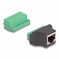 DeLOCK Adattatore da RJ50 femmina per morsettiera con pulsante, RJ50, 11 pin terminal block, Nero, Verde