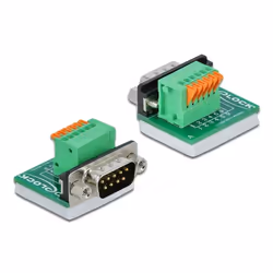 DeLOCK Adattatore D-Sub 9 maschio per morsettiera con pulsante verticale, D-Sub 9, Verde, Maschio