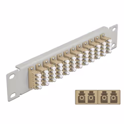 DeLOCK Pannello patch da 10″ in fibra ottica a 12 porte per LC Quad beige 1U grigio, Fibra, LC, Beige, Grigio, Metallo, Monta ...
