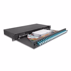 DeLOCK Scatola di giunzione da 19″ per fibra ottica 24 x LC Duplex OM3 1U completamente assemblata