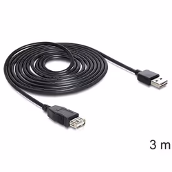 DeLOCK EASY-USB 2.0-A - USB 2.0-A, 3m, 3 m, USB A, USB A, USB 2.0, Maschio/Femmina, Nero